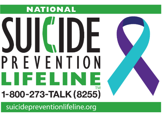 National Suicide Prevention Lifeline logo 
1-800-273-TALK (8255)
suicidepreventionlifeline.org