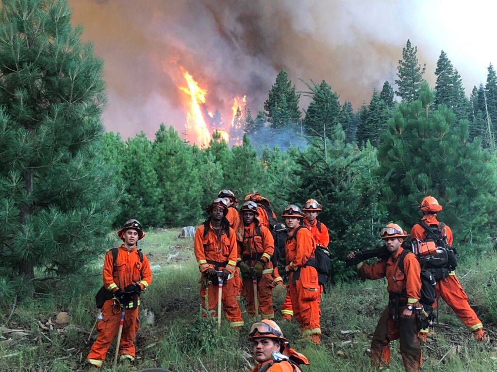 The Pine Grove fire camp crew at the Power Fire in Madera County in July, 2020.