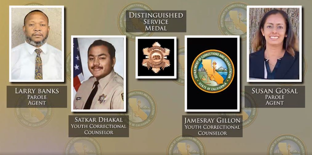 Distinguished Service Medal honorees Larry Banks, Satkar Dhakal, Jamesray Gillon and Susan Gosal.