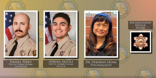 Distinguished Service Medal honorees Daniel Perez, Adrian Arzola, and Dr. Deborah Leong.