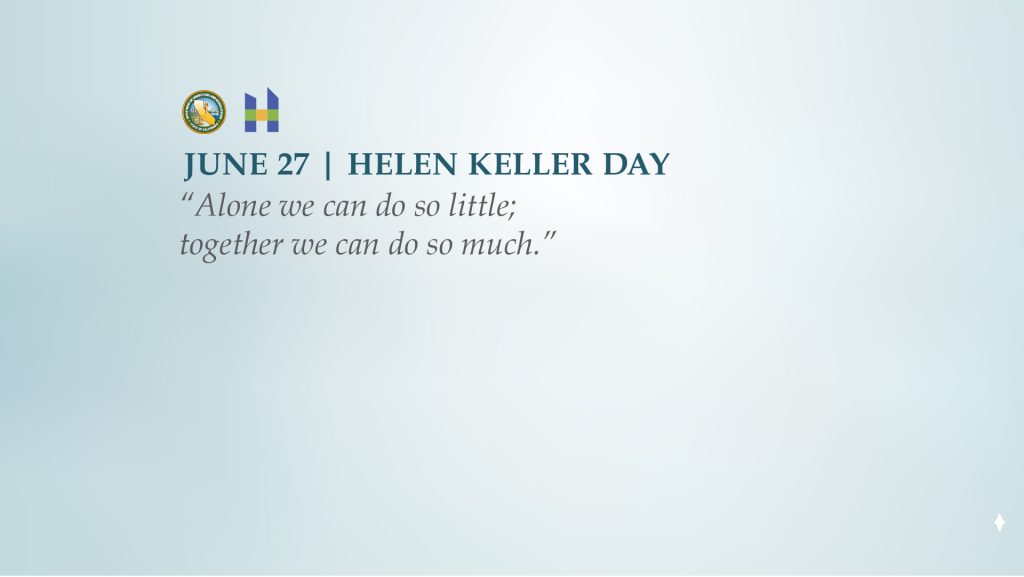 Helen Keller day June 27th with light blue background