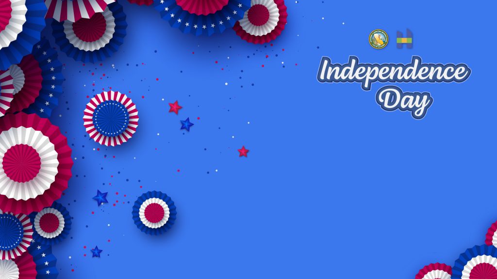 round decoration of blue, white, red, confetti on blue Independence day background