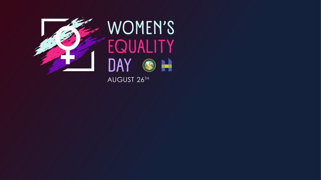 Dark blue with logo of Women's equality Day