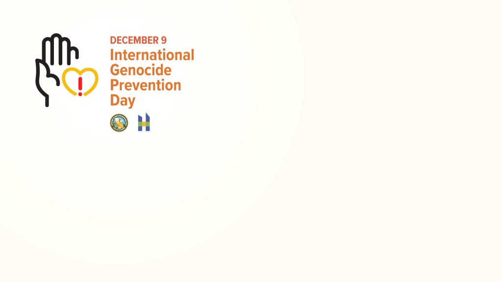 December 9 with hand, heart and red exclamation point for International Genocide Prevention Day
