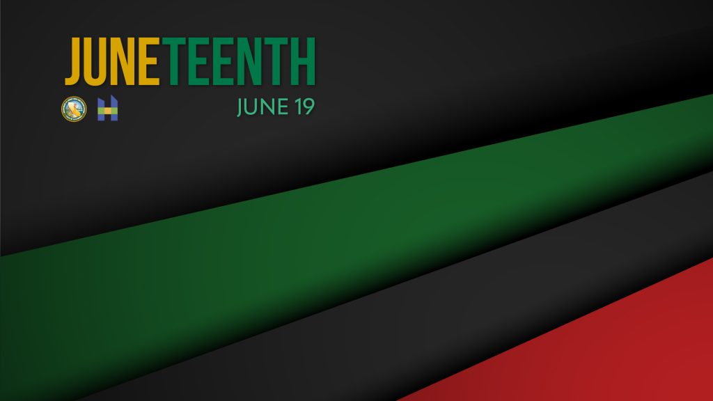 Juneteenth with black, green, grey and red background