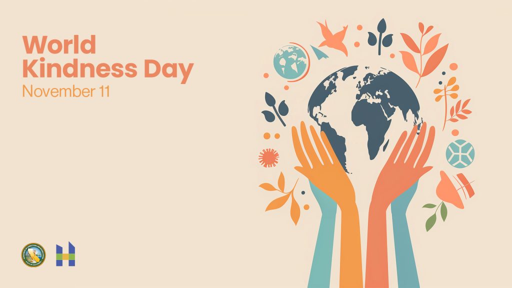 World Kindness Day November 11th with hands holding up a globe