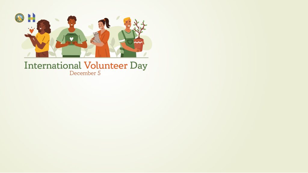 International Volunteer Day with drawings of people holding plants