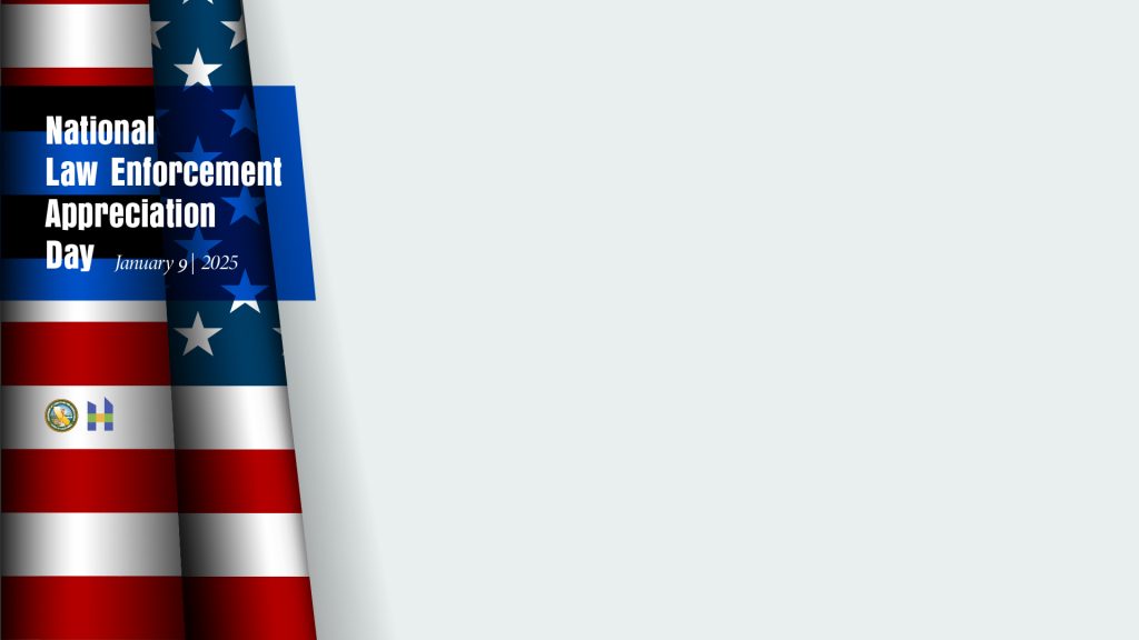 Law Enforcement Appreciation Day with gray background and American flag