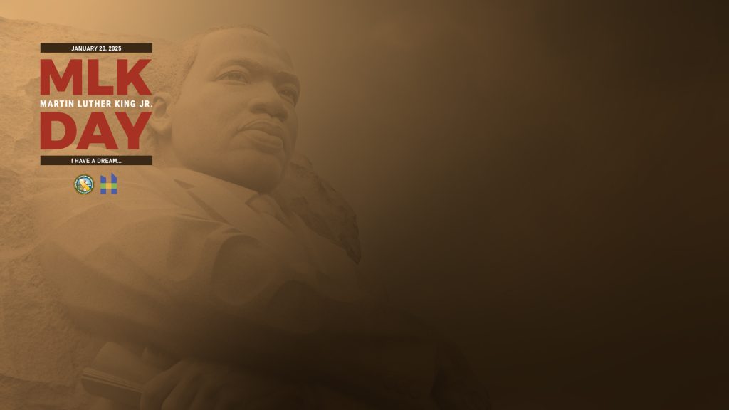 Martin Luther King Jr Day on beige background with picture of Dr. Martin Luther King Jr.