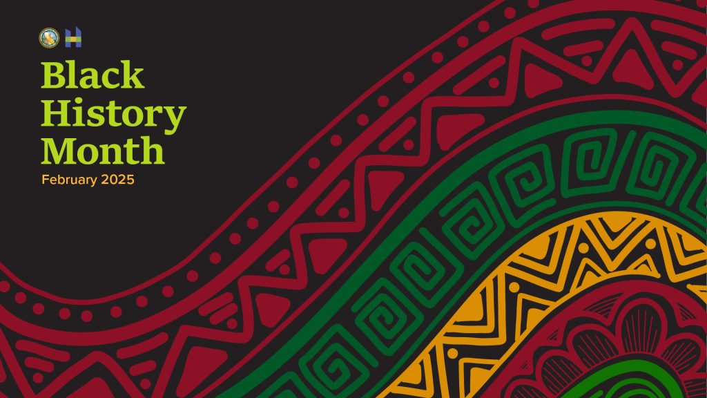 Black History Month on black, red, green and yellow background