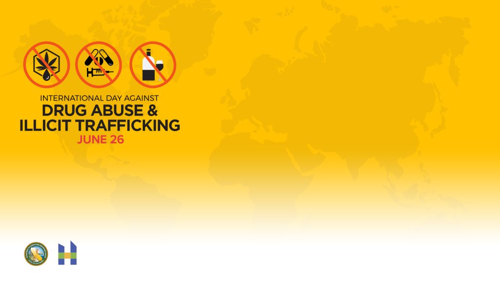 International day against drug abuse and illicit trafficking on yellow background with map