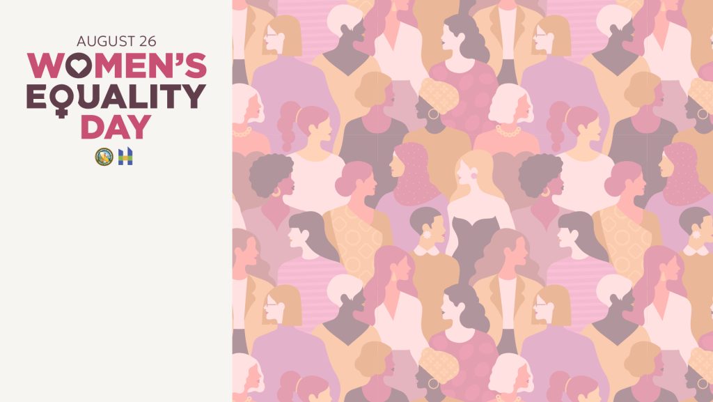 August 26 Women's Equality Day with diverse clip art of women in background.