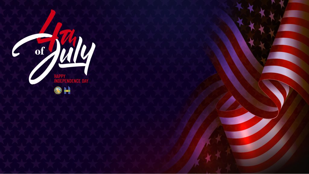 4th of July Happy Independence Day on blue background with American flag