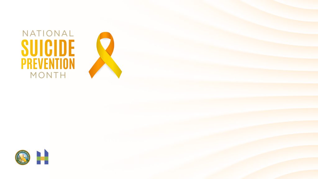 National Suicide Prevention Month on white background with orange and yellow ribbon