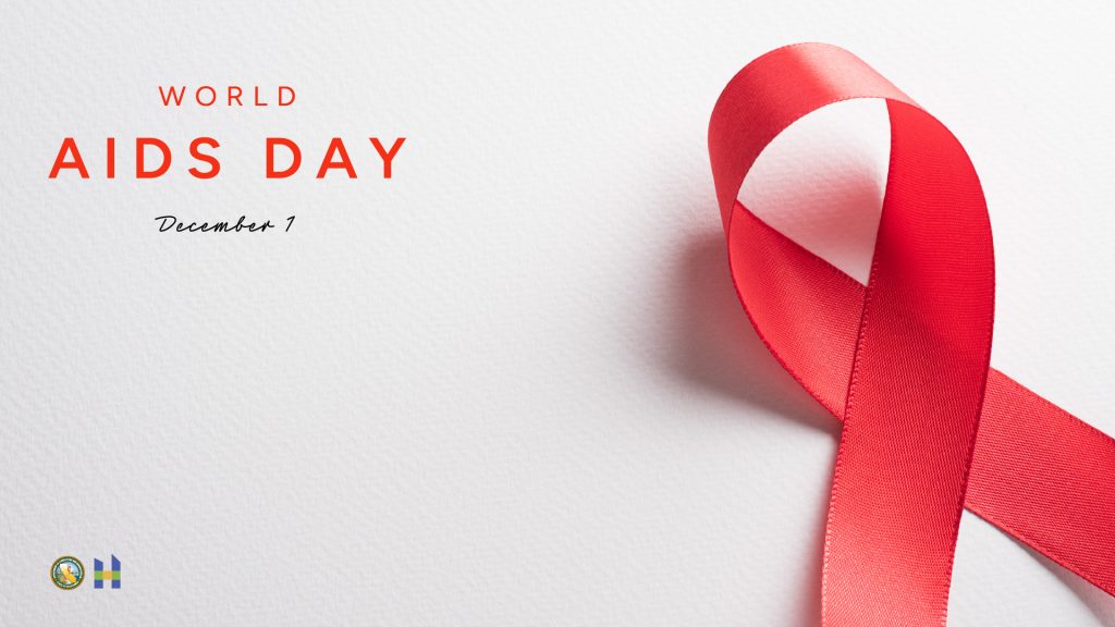 World AIDS Day December 1 with red hope ribbon