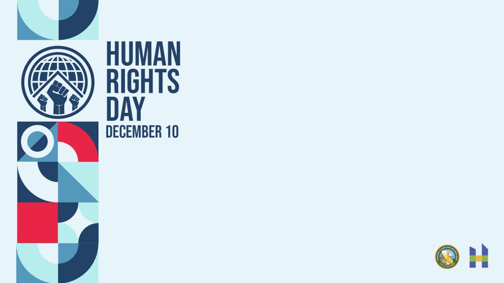 Human Rights Day December 10th on blue background