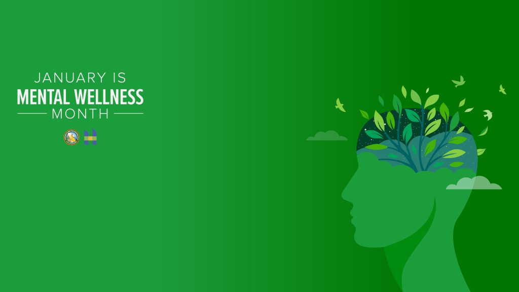 January is mental health awareness month on green background