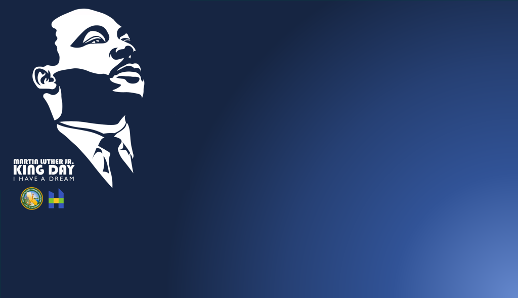 Martin Luther King Jr. Day I have a dream with silhouette of Martin Luther King Jr. on navy background