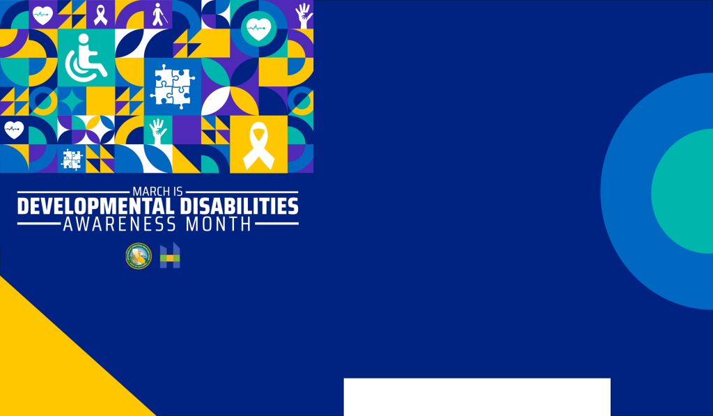March is developmental disabilities awareness month on blue background