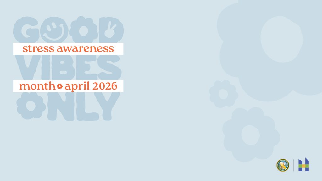 April is Stress Awareness Month on grey background with flowers