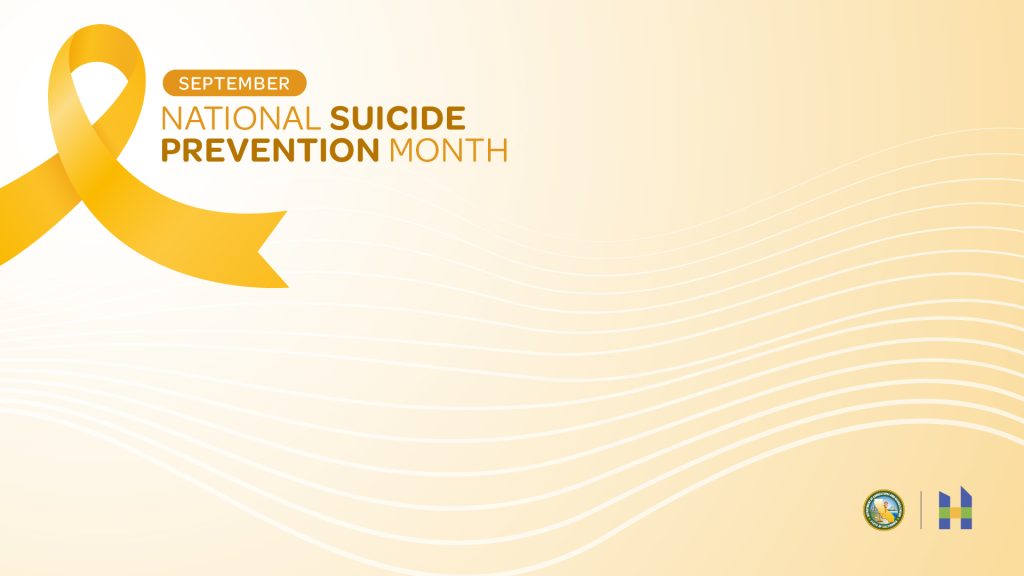 September Suicide Prevention Month with yellow ribbon on yellow background