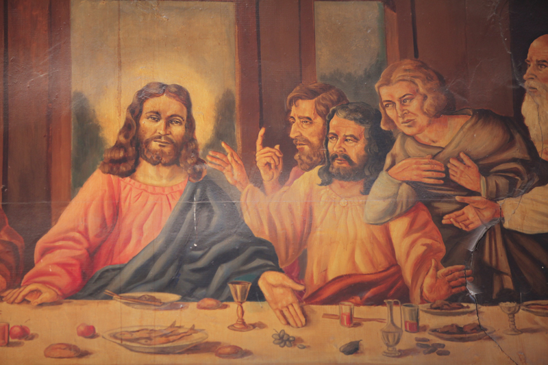 Close up of The Last Supper at Greystone Chapel at Folsom State Prison.