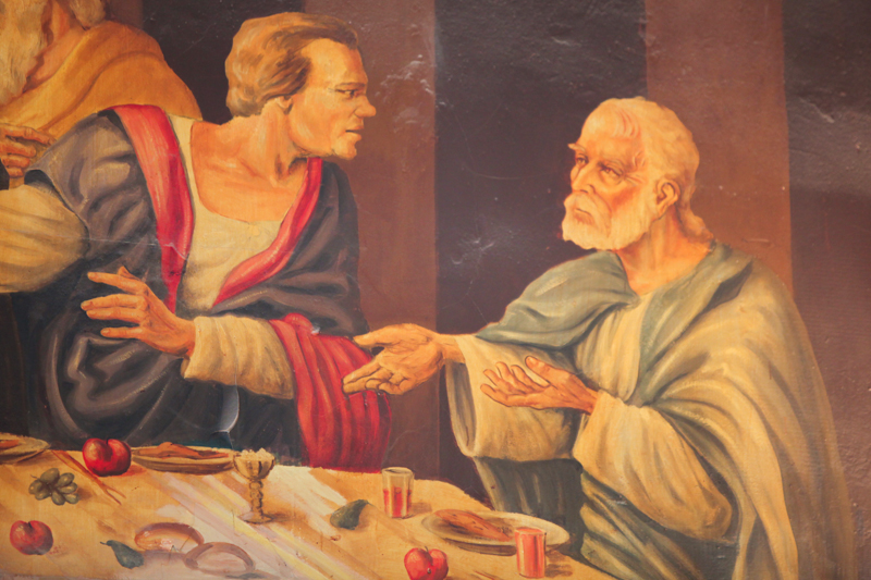 Close up of the Greystone Chapel mural in Folsom State Prison.