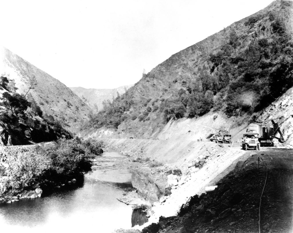 Building a road along the Eel River in northern California. 