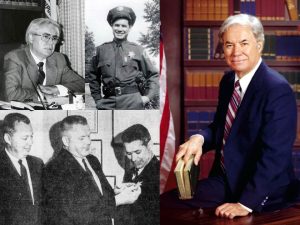 Robert Presley served in the military during WWII, was undersheriff at Riverside County, was a state senator, and secretary of the Youth and Adult Correctional Agency.