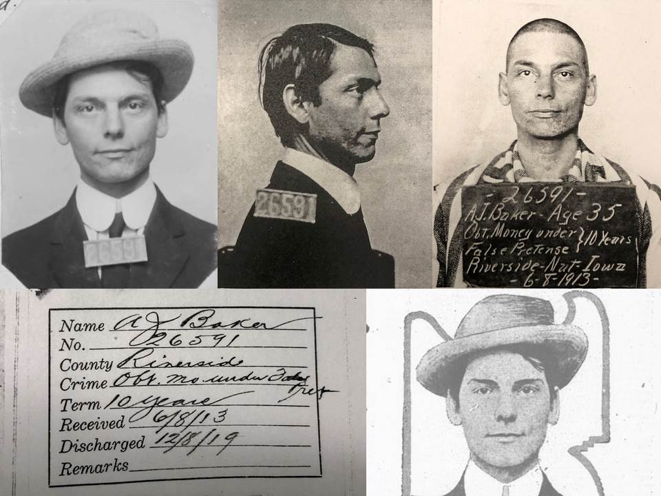 Four images of Artie Baker, some from the prison with a shaved head.