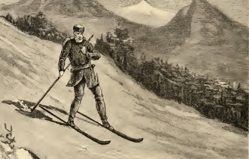 Sketch of man on skis.