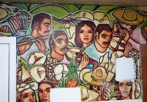Mexican musicians painted on prison wall.
