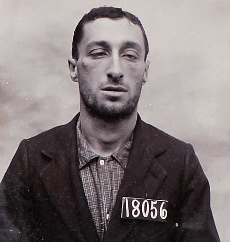 Black and white photo mugshot of Jacob Oppenheimer 