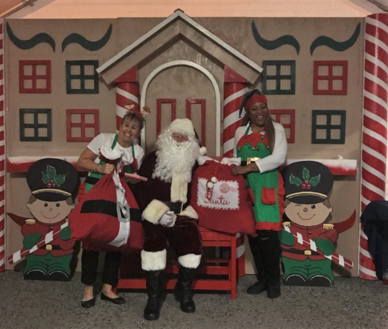 Santa and two elves.