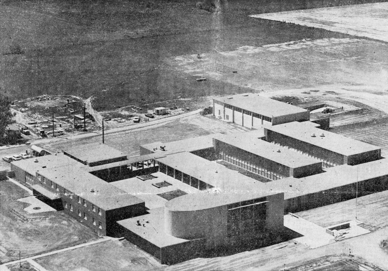 Grainy photo of correctional training center as a Catholic school.
