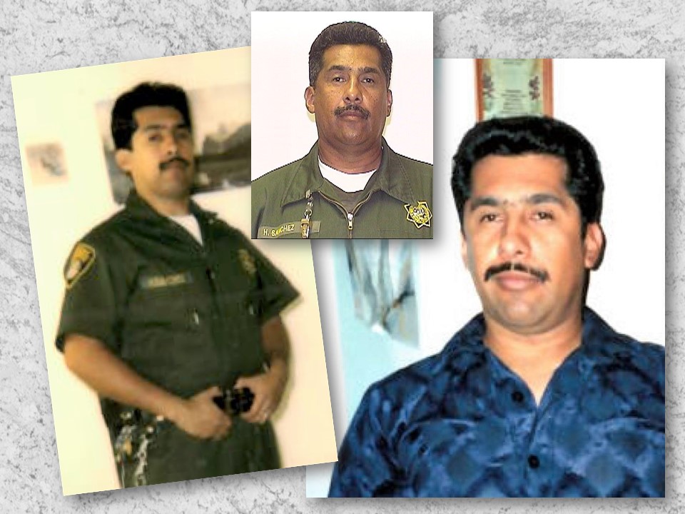 Two photos of man in uniform, one of them when he was younger. A third photo shows him at home wearing a blue shirt.