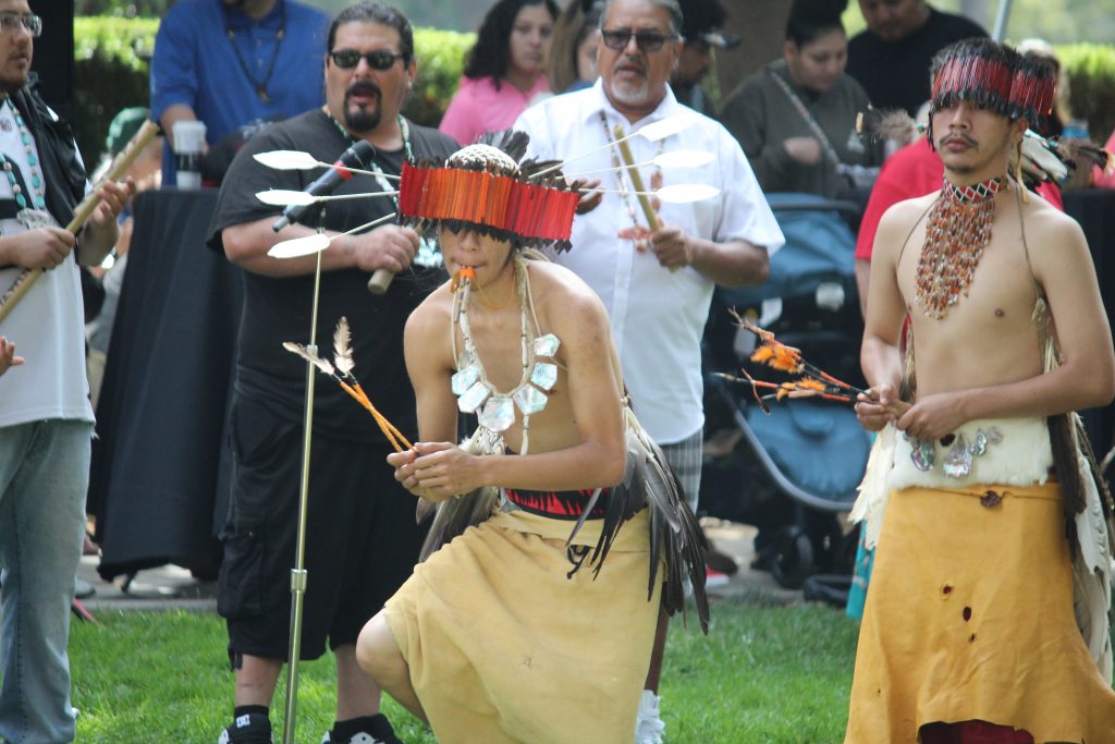 Miwok Native Americans perform during opening ceremonies at the California State Capitol.