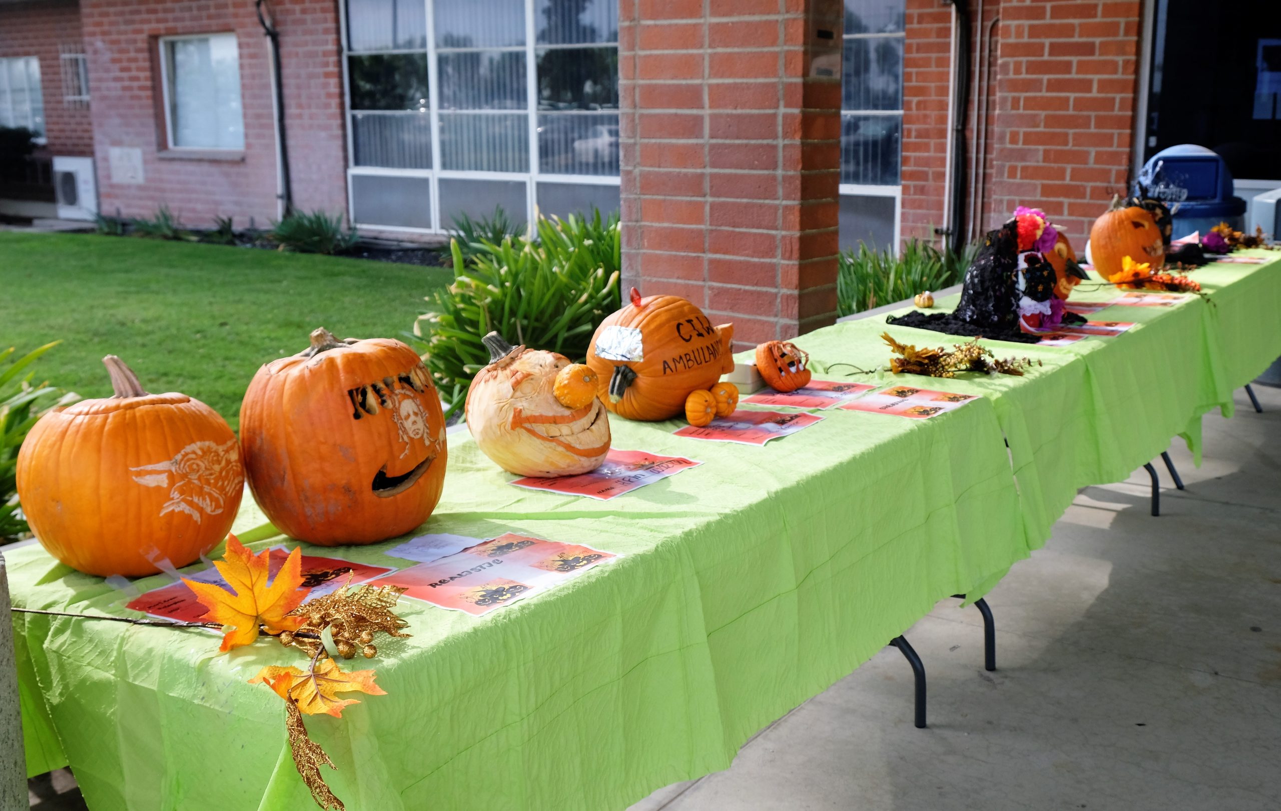 Staff-carved pumpkins are displayed at California Institution for Women.