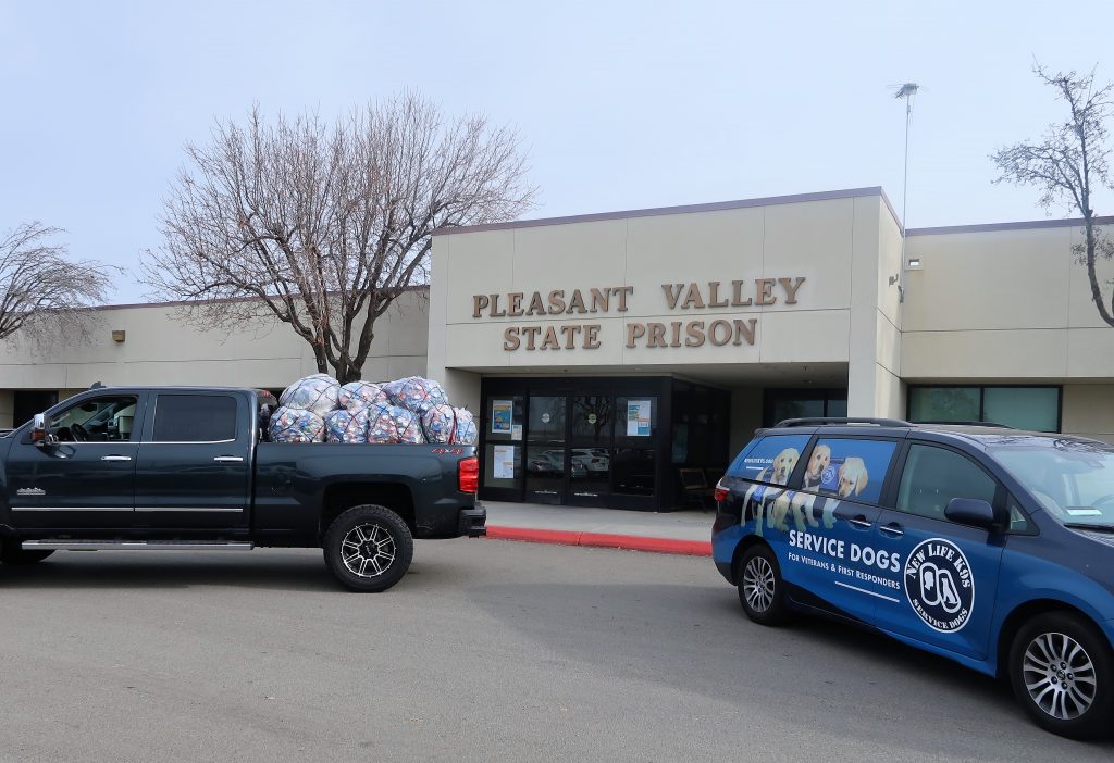 Two vehicles in front of Pleasant Valley State Prison.