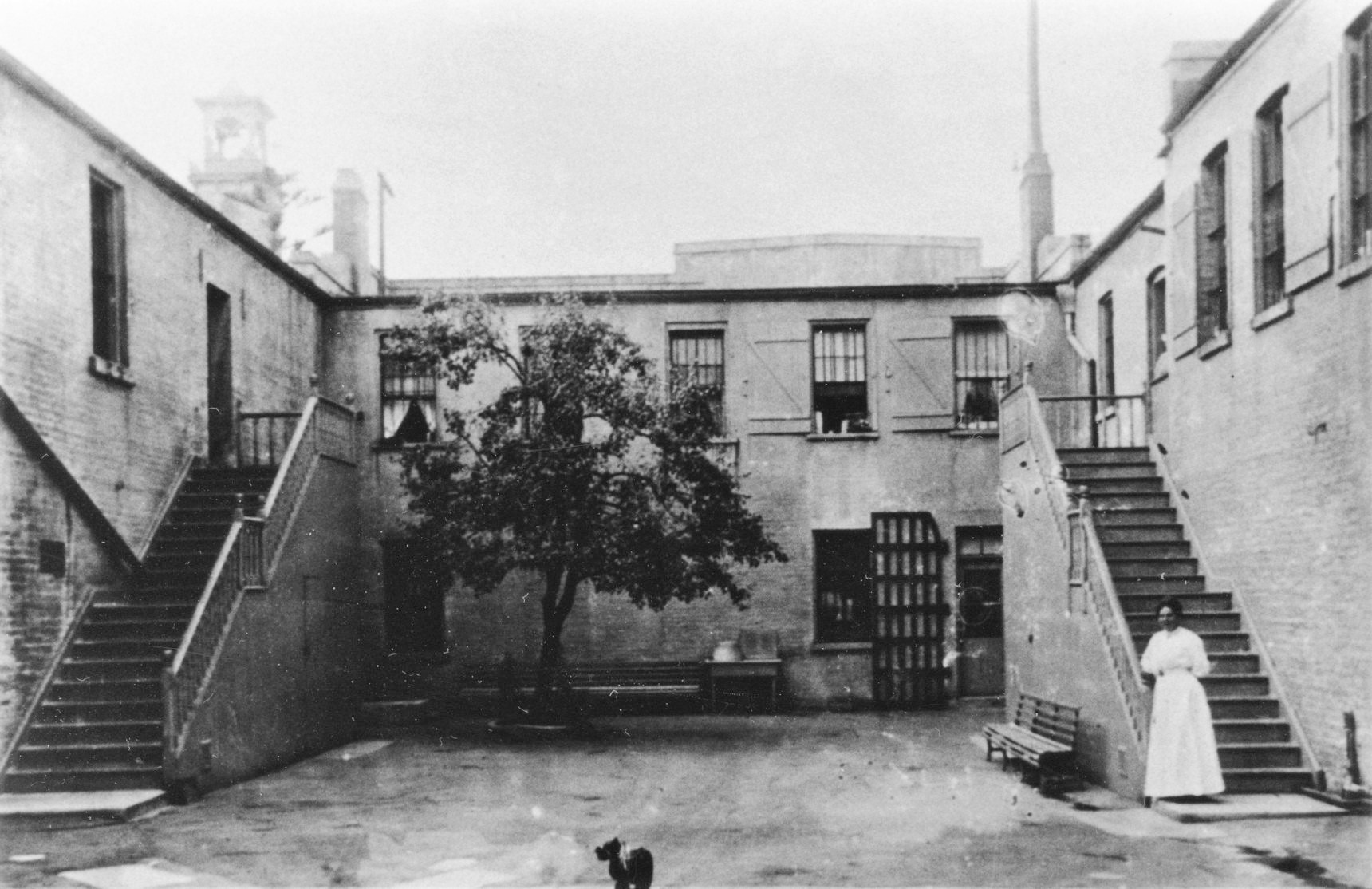 Early female prison staff supervised women at San Quentin, like in this early courtyard image.