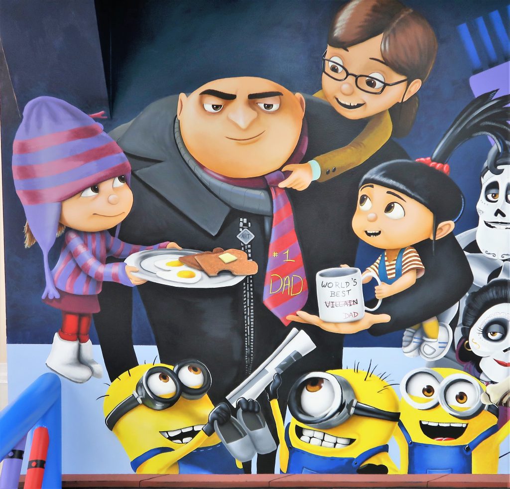 Despicable Me characters painted on a prison visiting wall.