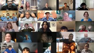 Screen shot of Zoom-style meeting with inmates and teens.