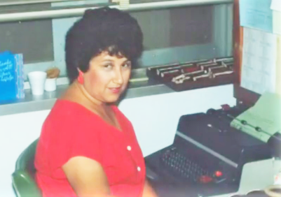 Retiring from CDCR in 2021, Gloria Torres at DJJ using a typewriter.