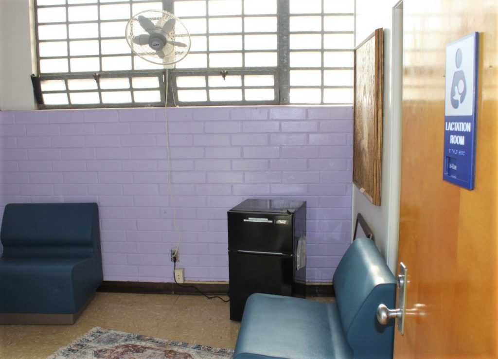 Ventura facility new lactation room with couches and refrigerator.