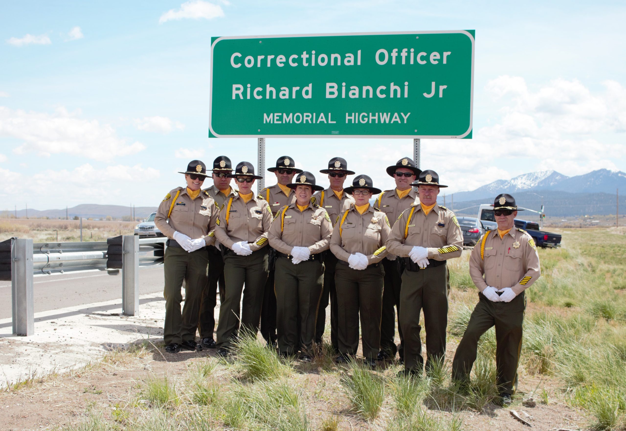 CDCR honor guard at Bianchi memorial sign.