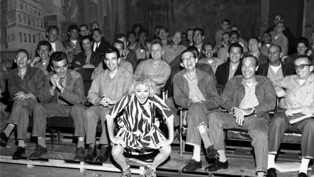 Phyllis Diller and incarcerated workshop participants.