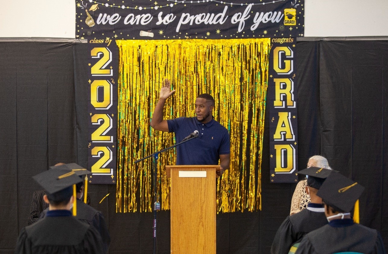 Graduation speaker at Mary Perry High School.