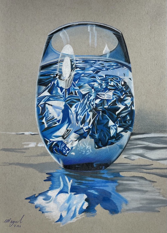 Artwork of a glass with water and foil.