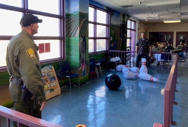 Giant bowling game for staff appreciation at High Desert prison.