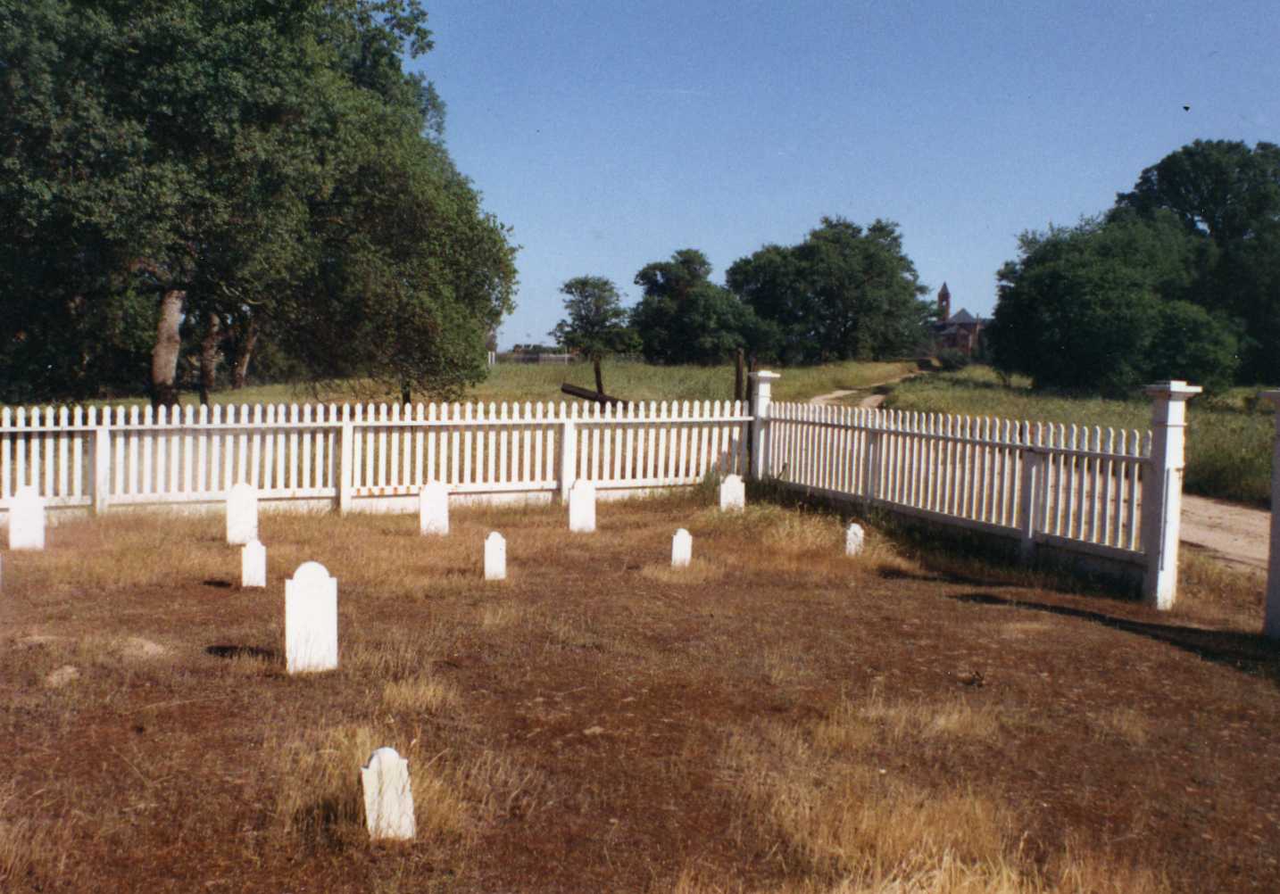 Preston cemetery with administration building in background.